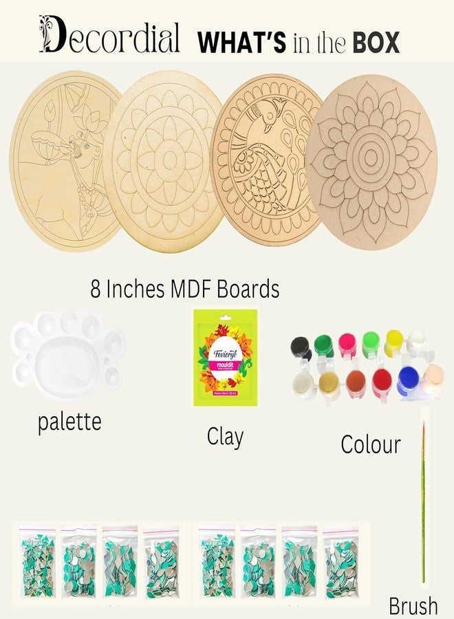 Decordial madhubani lippan DIY Art kit Adults Materials Kit with 8" Round MDF DIY Kit for Adult madhubani Art kit lippan Art Board Wall Decor Mandala Art kit Adults - Image 2